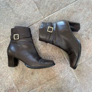 Karen Scott Brown Leather Square Toe Ankle Boots With Buckle Size 6 1/2